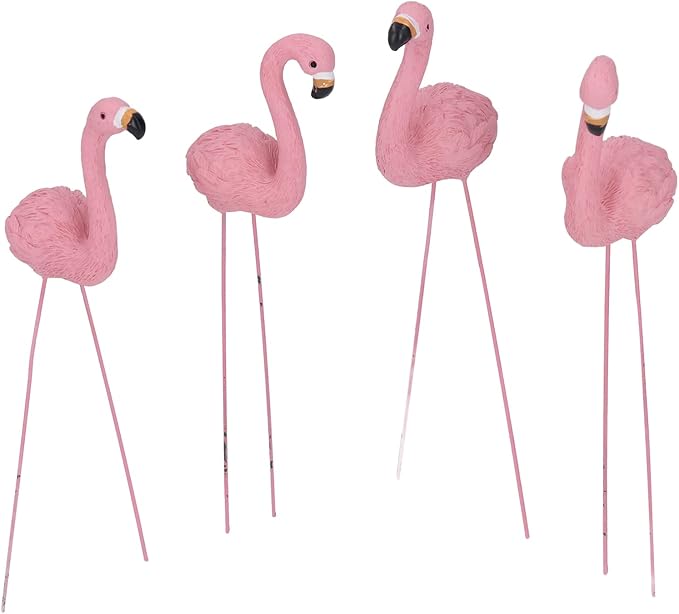 4 Pcs Pink Flamingo Garden Statues – Stylish and Vivid Lawn Decorations with Fine Details Suitable for Yards, Patios, and Gifts