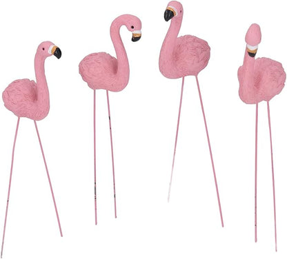 4 Pcs Pink Flamingo Garden Statues – Stylish and Vivid Lawn Decorations with Fine Details Suitable for Yards, Patios, and Gifts