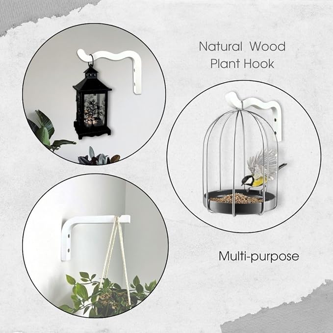 EvenWood 2-Piece Set of Wavy Wooden Wall Planters for Indoor Plants 6 Inch - Natural Plant Hook for Wall Plant, Wind Chimes, Flower Brackets, Patio Garden Decorations - Bracket Plant Hanger (White)