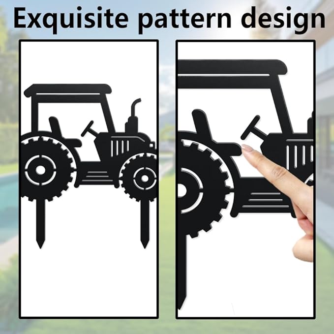 WADORN Tractor Decorative Silhouette Garden Stakes, Metal Tractor Car Stakes Statues Ornaments Lovers Gifts Yard Art Black Silhouette Yard Outside Decor for Backyard Patio, 11x11.4 Inch