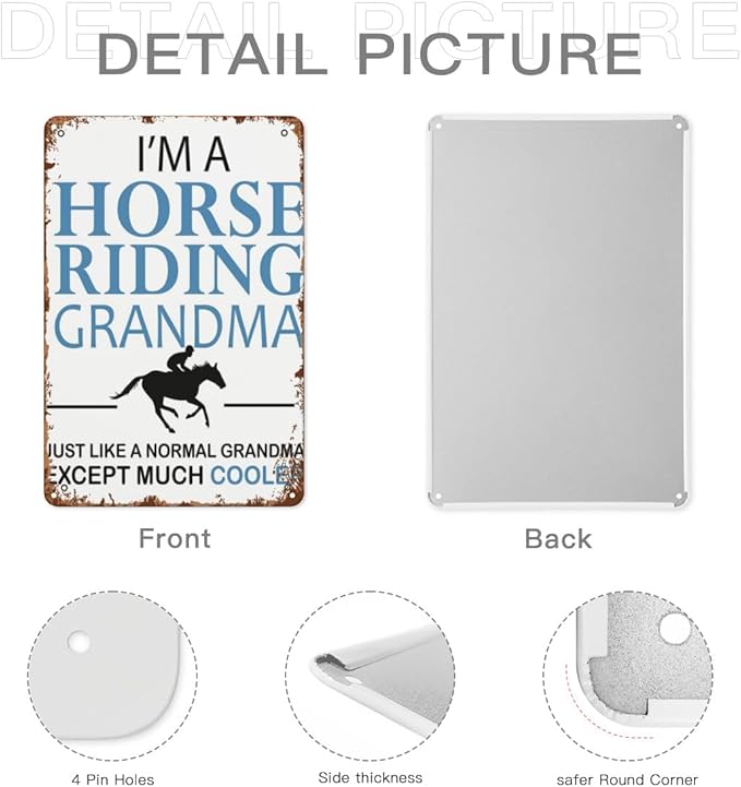 Vintage Metal Tin Sign I'm A Horse Riding Grandma Horse Riding Horses Horse Riding for Home,Patio,Yard,Kitchen & More 8x12 Inches Retro Funny Quote Wall Decor for Indoor & Outdoor Use
