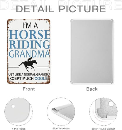 Vintage Metal Tin Sign I'm A Horse Riding Grandma Horse Riding Horses Horse Riding for Home,Patio,Yard,Kitchen & More 8x12 Inches Retro Funny Quote Wall Decor for Indoor & Outdoor Use