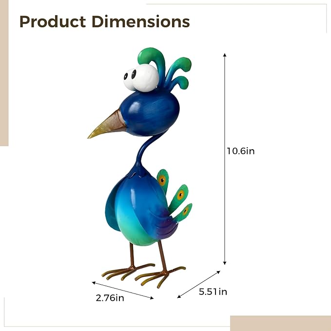 All-Weather Metal Bird Yard Sculpture, Colorful Art Figurine with Big Whimsical Eyes, Decorative Blue Green Gradient Garden Statue for Patio, Backyard, and Courtyard