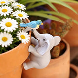 Cute Climbing Elephant with Bird Flower Pot Hugger Figurines Resin Hanging Elephant Statue Planter Pot Decorations for Home Garden Fence Balcony Patio Lawn Yard Ornaments