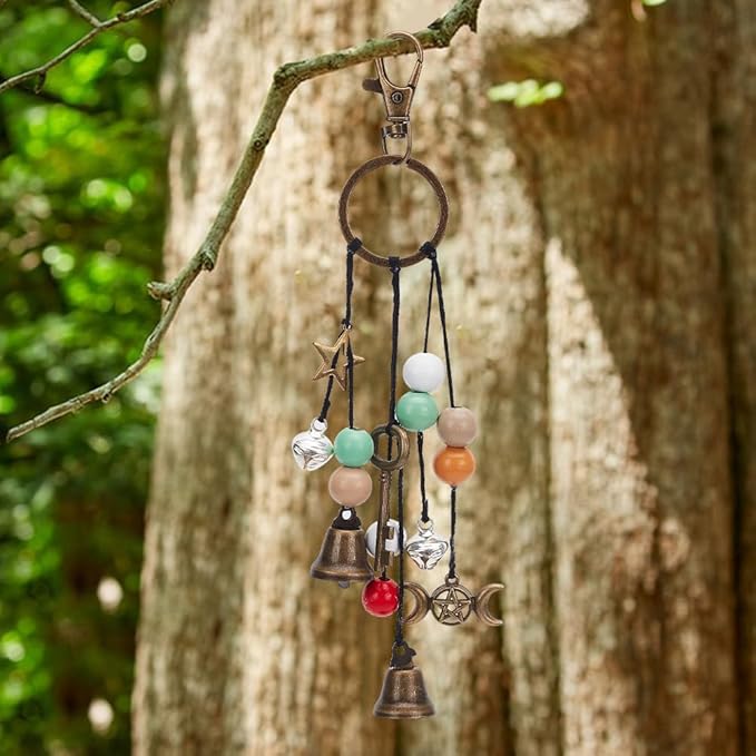 FREEBLOSS 4 Set 50+pcs DIY Witch Keychain Kit Witches Wind Chimes Witch Bells Kit Witch Craft Kit Witchy Home Decor Witch Decor Witch Bells for Keys for Protection Witch Craft for Beginners