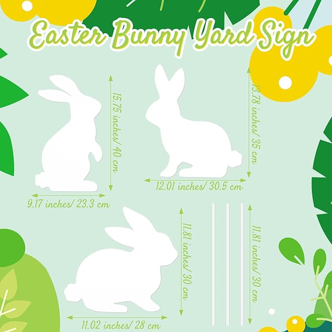MorningRo 3 Pcs Large Easter Bunny Yard Signs Metal Rabbit Garden Stakes Easter Bunny Lawn Decorations Outdoor White Decorative Yard Decoration with Stake for Holiday Decor