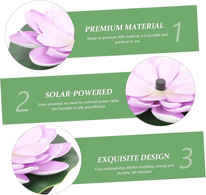INOOMP Solar Powered Lotus Shaped Fountain for Garden Floating Water Lily Decoration Compact Outdoor Landscape Water Pool Feature Easy Installation No External Power Needed