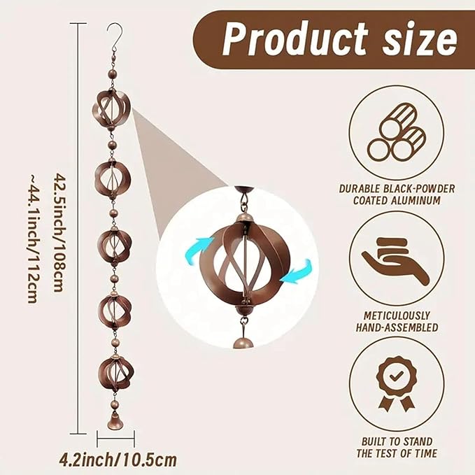 3.5ft Rain Chains for Gutters Aluminum, Outdoor Decorative Rainchain Heavy Duty Gutter Catcher Downspout Replacement, Durable Hanging Rain Gutter Chain for Eaves Drainage and Home Display (Wind chime)
