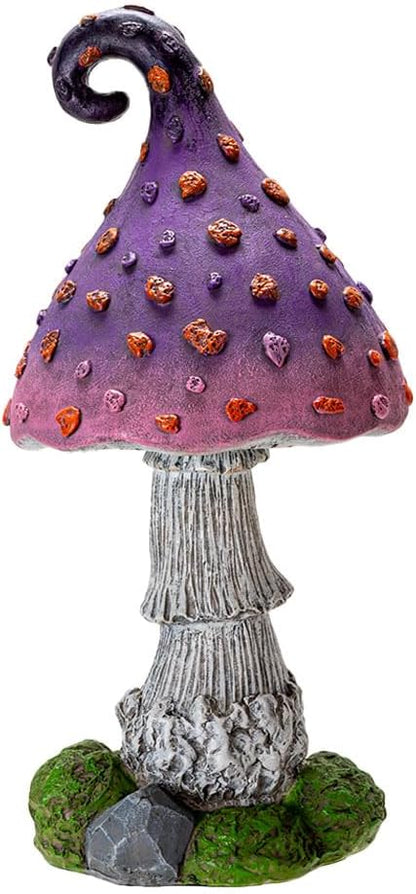 Pacific Giftware Whimsical Purple Garden Toadstool Mushroom Statue with Curled Cap and Orange Spots Resin Fantasy Decor for Outdoor Fairy Landscaping 17.71" Tall
