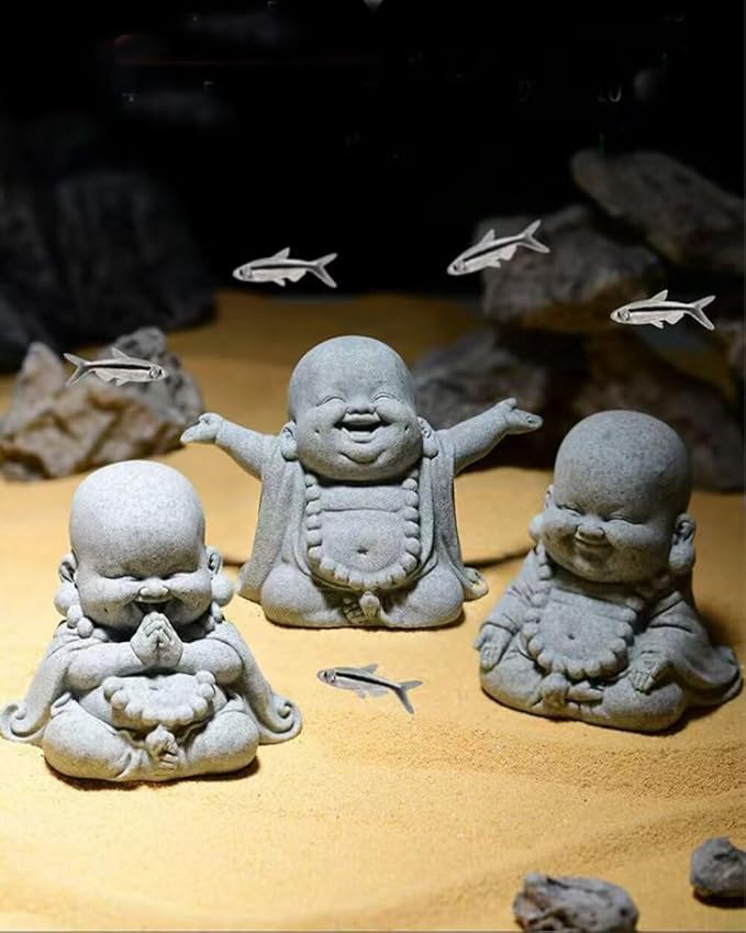 Mini Monk Buddha Statue Sandstone Statues Zen Monk Praying Statue Sculptures for Wealth Good Luck Feng Shui Decor Home Fish Tank Aquarium Garden (Style 17)