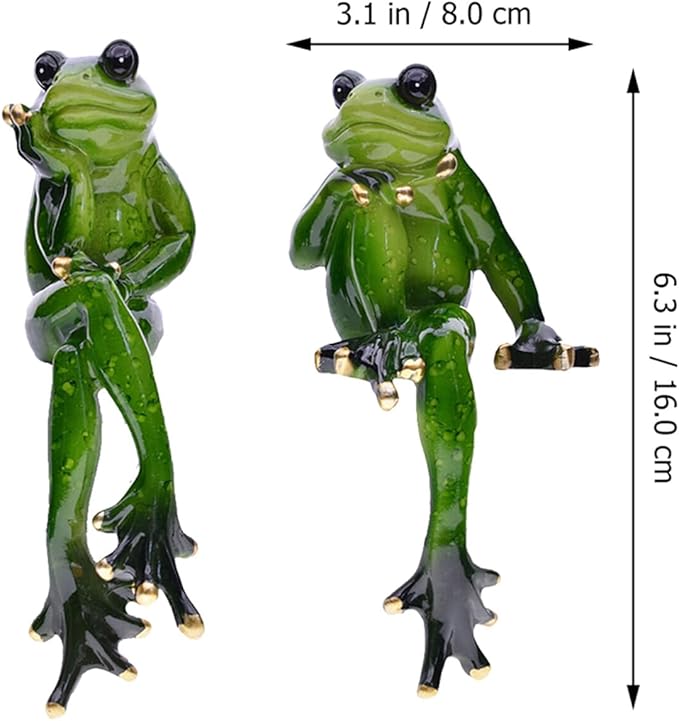 Angoily Frog Statue, 2 Pcs Resin Animal Figurine for Outdoor Garden Decor, 6.3" Funny Edge Sitter Sculpture for Lawn Patio Yard Pond Shelf, Table Art Turtle Garden Decor