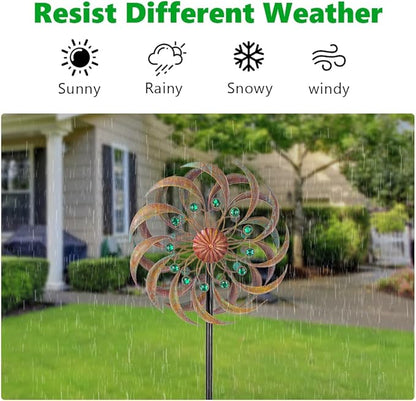VEWOGARDEN Garden Metal Wind Spinners Outdoor Kinetic Wind Sculptures & Spinners for Yard Lawn Patio Decorations, Copper Green