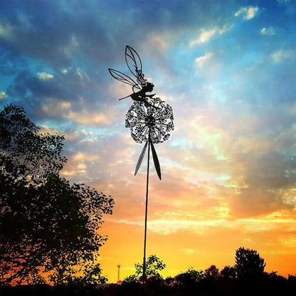 Fcteap Flower Fairy Dancing with Dandelion Garden Art Sculpture Stainless Steel Statue Christmas Halloween Decoration for Outdoor Yard Courtyard Lawn Patio Metal Ornaments (Hurdle)