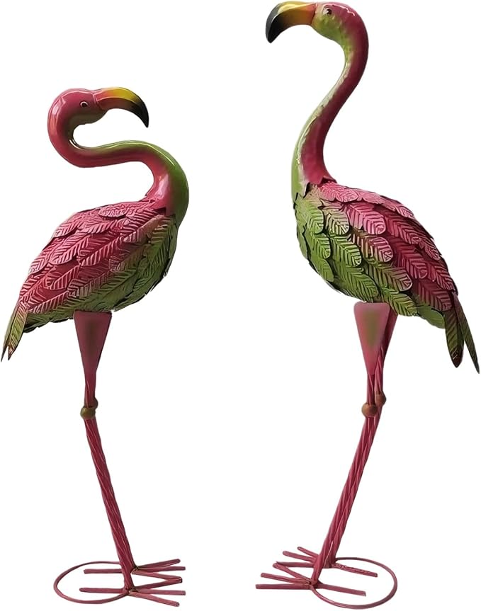 2 Pcs Garden Statues Metal Flamingos, 23.6 in, for Outdoor Decor, Iron Flamingo Ornament for Wedding, Lawn, Patio, Gifts