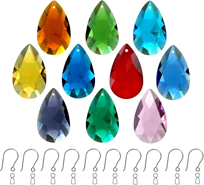 10pcs Teardrop Chandelier Crystals, Coloured 38mm Glass Chandelier Prism Pendant for DIY Jewelry, Suncatcher, Ornament, FengShui Decoration