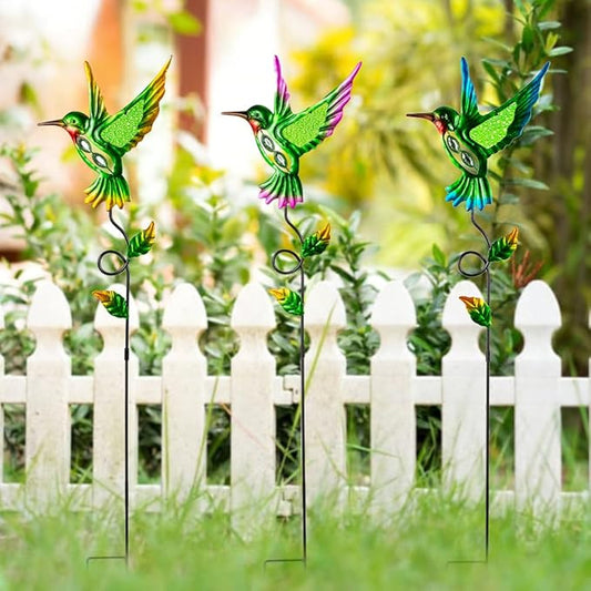3 Pcs Hummingbird Decorative Garden Stakes,Metal Yard Art for Lawn Pathway Patio Plant Pot Flower Bed Ornaments Spring Outdoor Decor