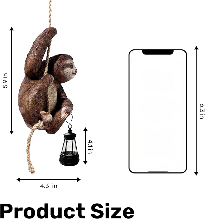 Solar Sloth Hanging Statue with Lantern – Indoor Outdoor Climbing Sloth Decor for Garden Yard Porch Balcony, Cute Animal Yard Art, Housewarming for Mom Grandma Women