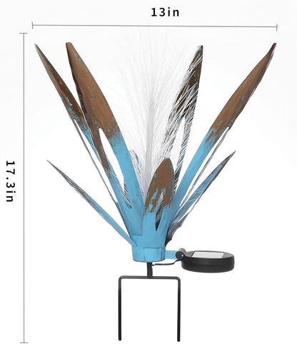 Metal Agave Garden Statue - 13x13x17 inch Solar LED Outdoor Lawn Decor, Hand-Painted Rustic Aloe Vera Sculpture, Waterproof Yard Art for Patio Pathway