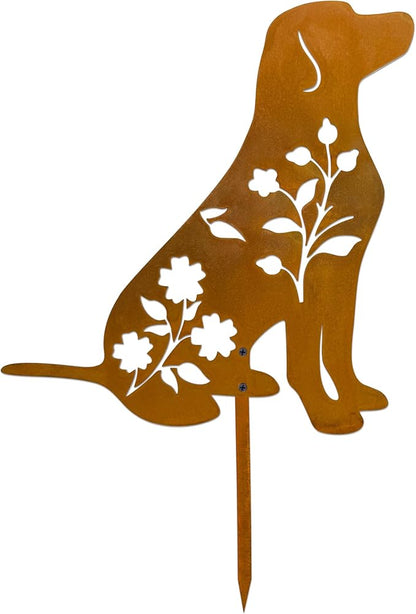 Dog Garden Stake - Unique Gift for Dog Lovers, Black Metal Outdoor Decor, Durable Yard Art Statue (Rusty Labrador)
