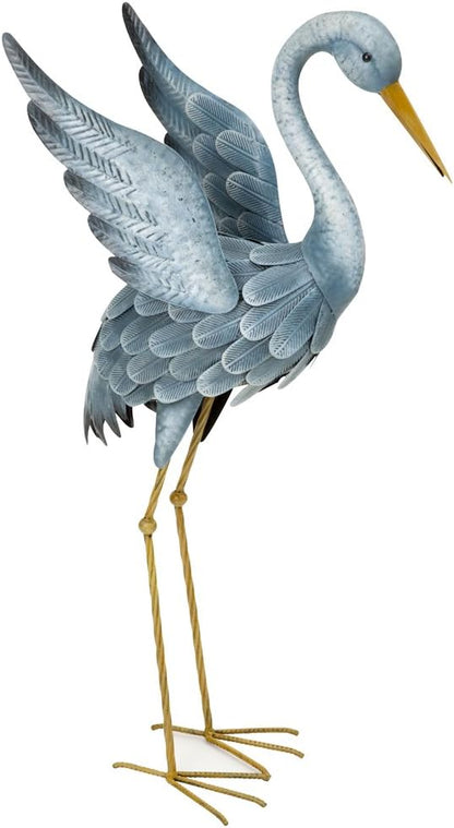 Bits and Pieces - Japanese Blue Heron Metal Sculpture Set - Two Standing Cranes Perfect for Garden Décor - Metal Garden Art, Outdoor Lawn and Patio Décor, Backyard Sculpture, and Decoration