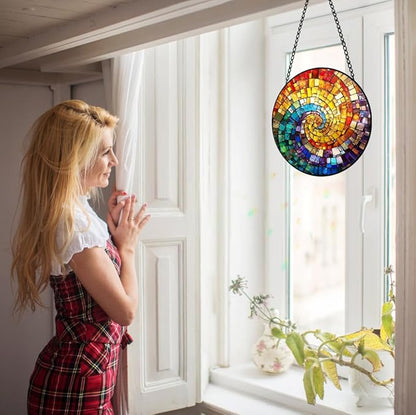Rainbow Suncatcher Stained Glass Window Hanging - 8 Inch Colorful Sun Catchers Rainbow Maker Suncatchers for Windows - Handmade Sun Catcher Glass Panel Window Decor - Birthday Gifts for Women Mom