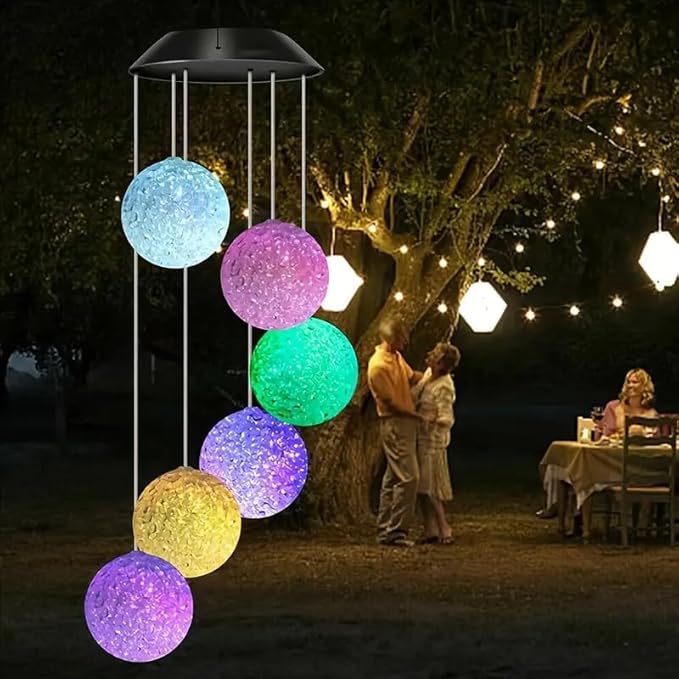 Wind Chime Outside Color Changing Ball Wind Chimes, LED Mobile Solar Lamp for Mom Grandma Waterproof Outdoor Solar Lights for Garden Patio Party Yard.