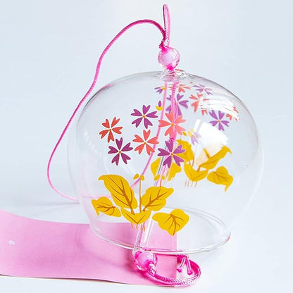 Falytemow Japanese Wind Chimes Romantic Flowers Small Wind Bells Handmade Glass Japanese Style Pendant for Birthday Present Home Decors (Yellow Flower, Chrysanthemum, Butterflies, Fireworks, 8 cm)