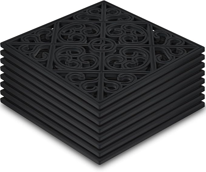 Pangda 8 Pcs Rubber Stepping Stones Outdoor Garden Walkway, 12 x 12 Inch Heavy Duty Pathway Pavers Retro Decorative Stepping Stones for Outside Landscaping Yard Lawn Path(Black,Cross Square)