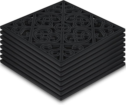 Pangda 8 Pcs Rubber Stepping Stones Outdoor Garden Walkway, 12 x 12 Inch Heavy Duty Pathway Pavers Retro Decorative Stepping Stones for Outside Landscaping Yard Lawn Path(Black,Cross Square)
