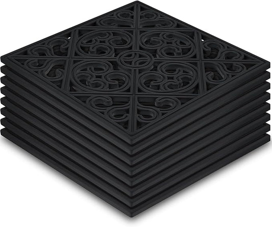 Pangda 8 Pcs Rubber Stepping Stones Outdoor Garden Walkway, 12 x 12 Inch Heavy Duty Pathway Pavers Retro Decorative Stepping Stones for Outside Landscaping Yard Lawn Path(Black,Cross Square)