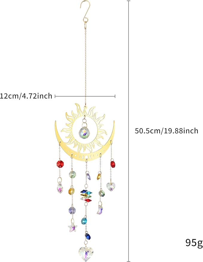 Bohemian Garden Crystal Suncatcher, Crystal Prism Suncatcher, Rainbow Maker, Hanging Crystals for Window, Garden Decoration (Sun)