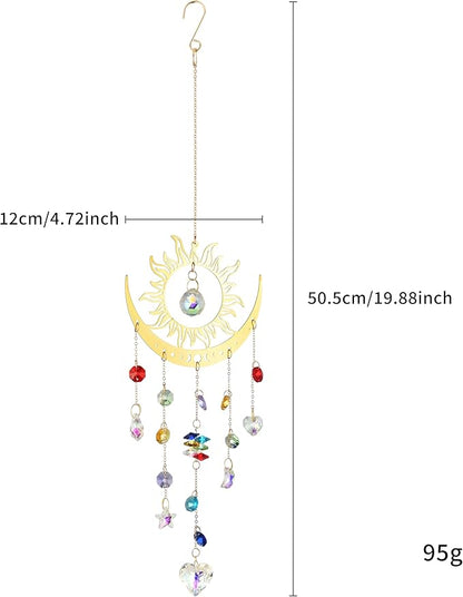 Bohemian Garden Crystal Suncatcher, Crystal Prism Suncatcher, Rainbow Maker, Hanging Crystals for Window, Garden Decoration (Sun)