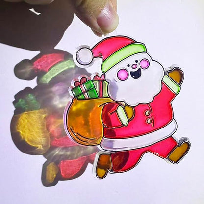 AUEKIV Christmas Suncatcher Kit 30 Sets Christmas Sun Catcher Window Paint Art DIY Craft Kits Santa Snowman Snowflake Reindeer Suncatchers Decoration for Classroom Holiday Home Party Activity Project
