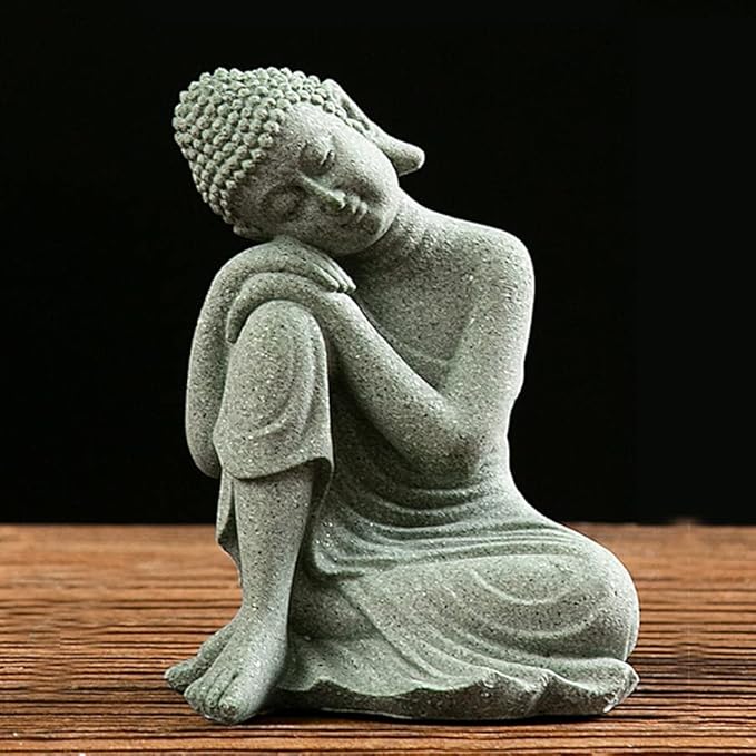 Mini Buda Meditating Buddah Statue-Natural Sandstone Stone -Handmade for Zen Garden Fish Aquarium Tank Yoga Bonsai Micro Landscape Spiritual Fengshui Praying Shui Chakra Decor (contemplative)