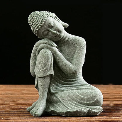 Mini Buda Meditating Buddah Statue-Natural Sandstone Stone -Handmade for Zen Garden Fish Aquarium Tank Yoga Bonsai Micro Landscape Spiritual Fengshui Praying Shui Chakra Decor (contemplative)