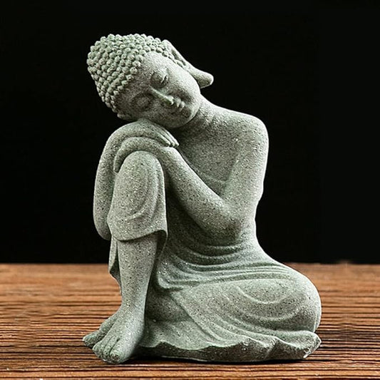 Mini Buda Meditating Buddah Statue-Natural Sandstone Stone -Handmade for Zen Garden Fish Aquarium Tank Yoga Bonsai Micro Landscape Spiritual Fengshui Praying Shui Chakra Decor (contemplative)