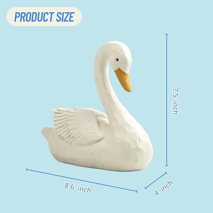 Swan Statue for Garden Decor – 7.5" Resin Figurine in Grey-White Finish, Elegant Bird Sculpture for Indoor Outdoor Display, Home, Patio, or Yard Ornament
