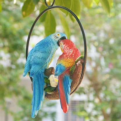 Mini Garden Statues Hanging Iron Ring Parrots, Swing Birds Figurine Sculpture Ornament for Pathways Yard Lawn Home Indoor Outdoor Decorations(Style 3)