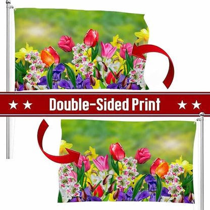 Swono Daffodils Tulips 3x5 Flag Red Purple Spring Flowers Bud Bloom Park Garden Flag Outdoor Flag Garden Yard Outdoor Outside Decorative Flag