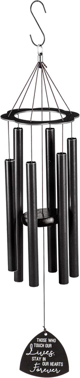 Evergreen Hand Tuned Memorial Wind Chime for Outside | Stay in Our Hearts Forever | Scale of A | Deep Tone | Powder-Coated Metal | Black | 30-Inches Tall | Sympathy Gift for Home Garden Decoration