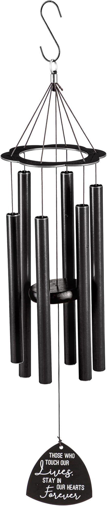 Evergreen Hand Tuned Memorial Wind Chime for Outside | Stay in Our Hearts Forever | Scale of A | Deep Tone | Powder-Coated Metal | Black | 30-Inches Tall | Sympathy Gift for Home Garden Decoration