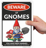 SmartSign Funny Beware Of Gnomes Warning Sign - 10"x7", 40 mil Laminated Rust-free Aluminum - Metal Signs for Wall Decor, Outdoors, Patio, Gifts, Bar, Club, Cafe - Gnomes Theme, Made in USA