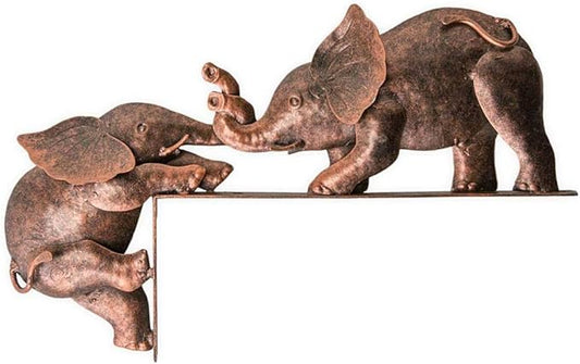 Wind & Weather Metal Elephant Door Crawler – Handcrafted Reclaimed Metal Indoor and Outdoor Decor – Distressed Dark-Copper Color – 14.92 W x 7.87 H x 1.97 D