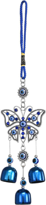 Creative Handmade Alloy Wind Chime Evil Eye Butterfly Sunflower Talisman Pendant Handmade Good Luck Charm, Car Kitchen Home Garden Patio Office (1pc Butterfly Blue Eye)