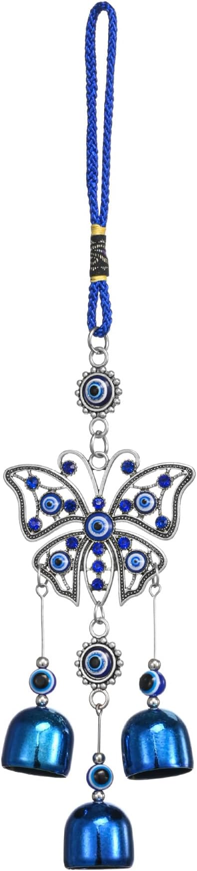 Creative Handmade Alloy Wind Chime Evil Eye Butterfly Sunflower Talisman Pendant Handmade Good Luck Charm, Car Kitchen Home Garden Patio Office (1pc Butterfly Blue Eye)