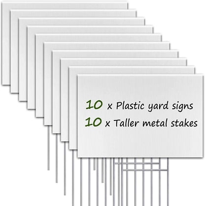 Blank Yard Signs with Stakes, Remiawy 10 Pack Lawn Signs Corrugated Plastic 17x12 Inches Custom Double Sided for Yard Sale Outdoor, Garage, Open House, Estate, Guidepost, Birthday Party