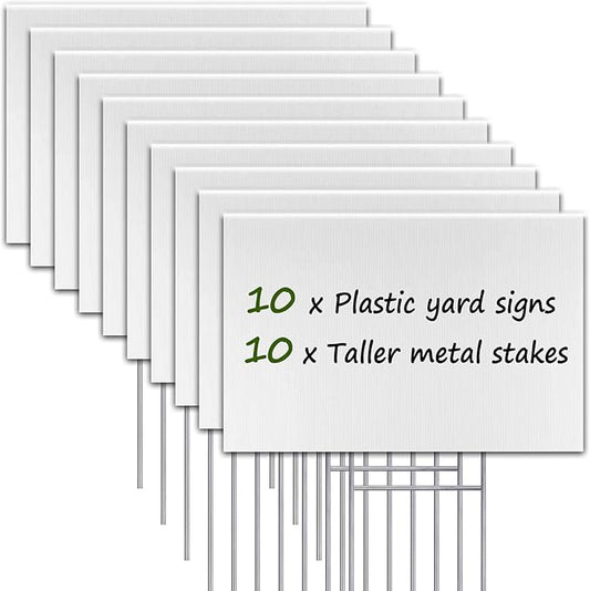 Blank Yard Signs with Stakes, Remiawy 10 Pack Lawn Signs Corrugated Plastic 17x12 Inches Custom Double Sided for Yard Sale Outdoor, Garage, Open House, Estate, Guidepost, Birthday Party