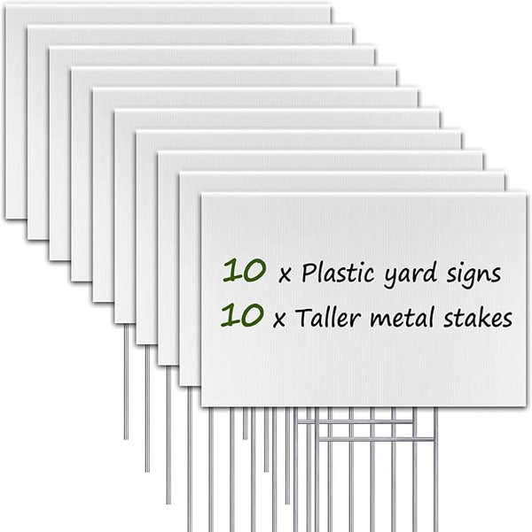 Blank Yard Signs with Stakes, Remiawy 10 Pack Lawn Signs Corrugated Plastic 17x12 Inches Custom Double Sided for Yard Sale Outdoor, Garage, Open House, Estate, Guidepost, Birthday Party