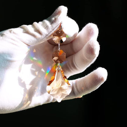 20pcs Crystal Maple Leaf Chandelier Prism Replacement Pendant Connected Glass Octagon Beads Chain for Chandelier Christmas Decoration 38mm (Rose)