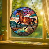 Stained Glass Window Hanging Running Horse 11.8in Sun Catchers Panel for Indoor Decorative Display for Mom Wife Lovers Festive